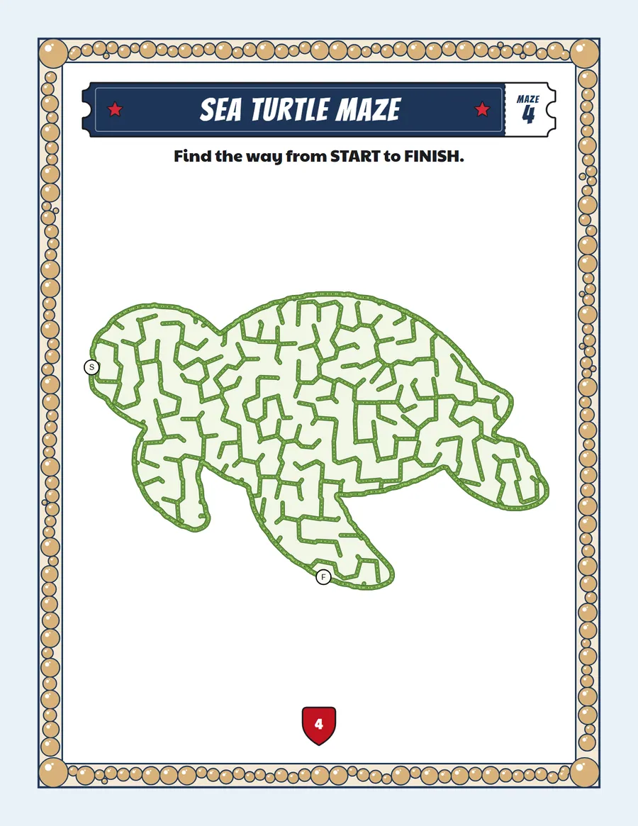 Sea turtle maze printable: a gentle ocean maze inside a sea turtle shape