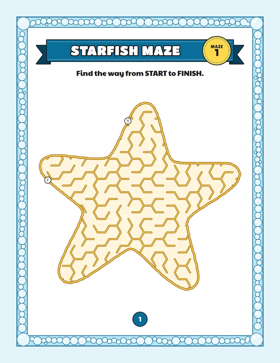 Starfish maze printable: a easy ocean maze inside a starfish shape