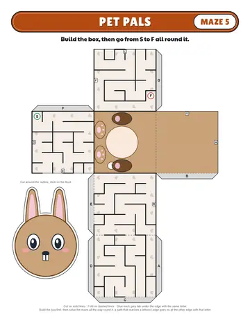 Bunny papercraft maze printable: a medium papercraft maze for ages 6 to 8