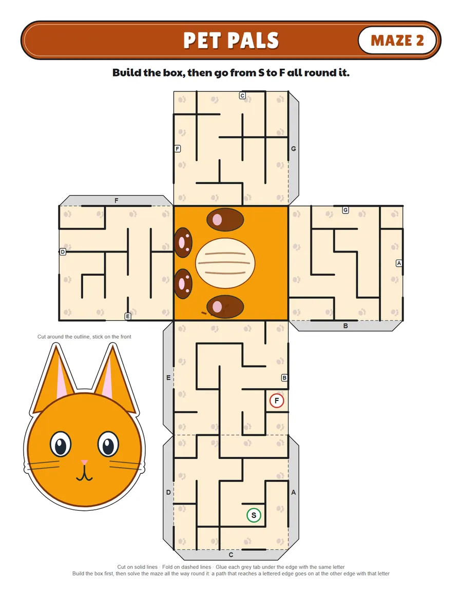 Cat papercraft maze printable: an easy papercraft maze for ages 4 to 6