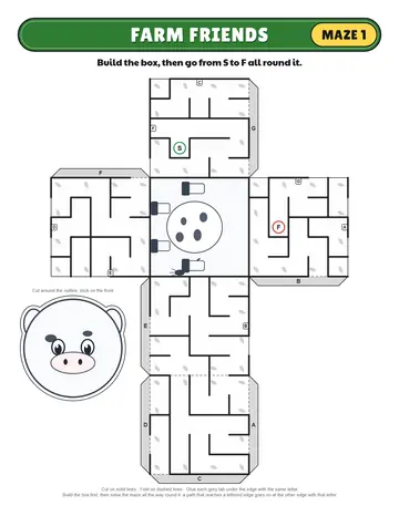 Cow papercraft maze printable: an easy papercraft maze for ages 4 to 6
