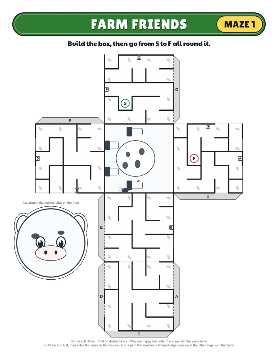 Cow papercraft maze printable: an easy papercraft maze for ages 4 to 6