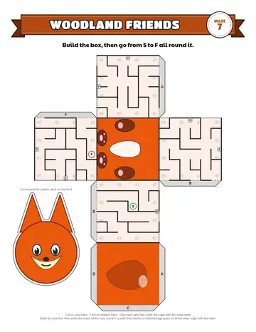 Fox papercraft maze printable: a hard papercraft maze for ages 8 to 12