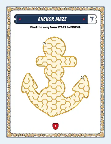 Anchor maze printable: an easy pirate maze inside an anchor shape