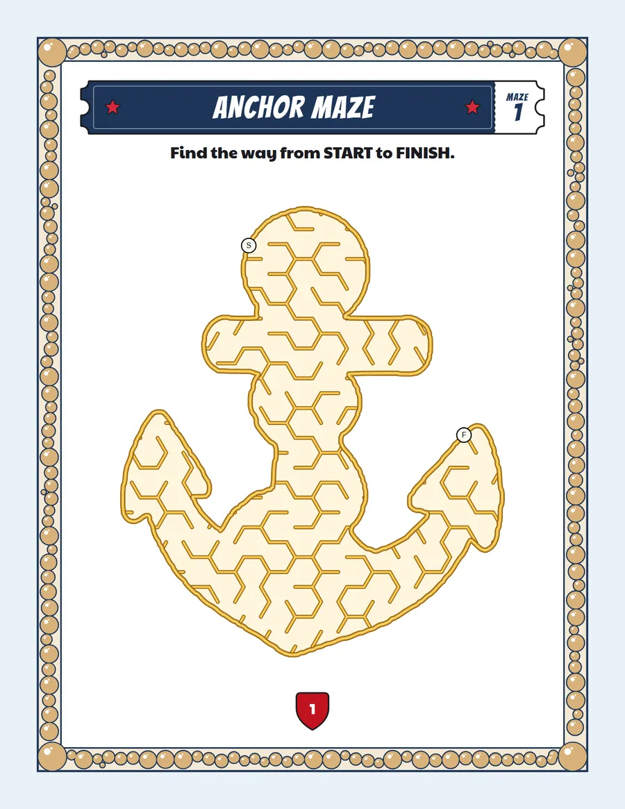 Anchor maze printable: an easy pirate maze inside an anchor shape