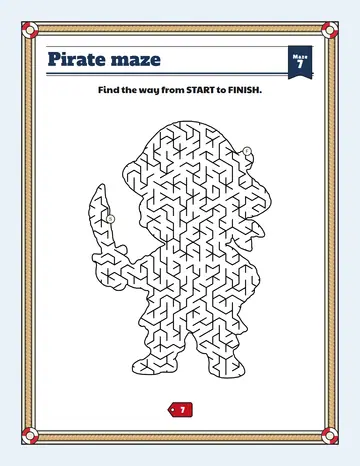 Pirate maze printable: a hard pirate maze inside a pirate shape