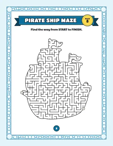 Pirate ship maze printable: a hard pirate maze inside a pirate ship shape