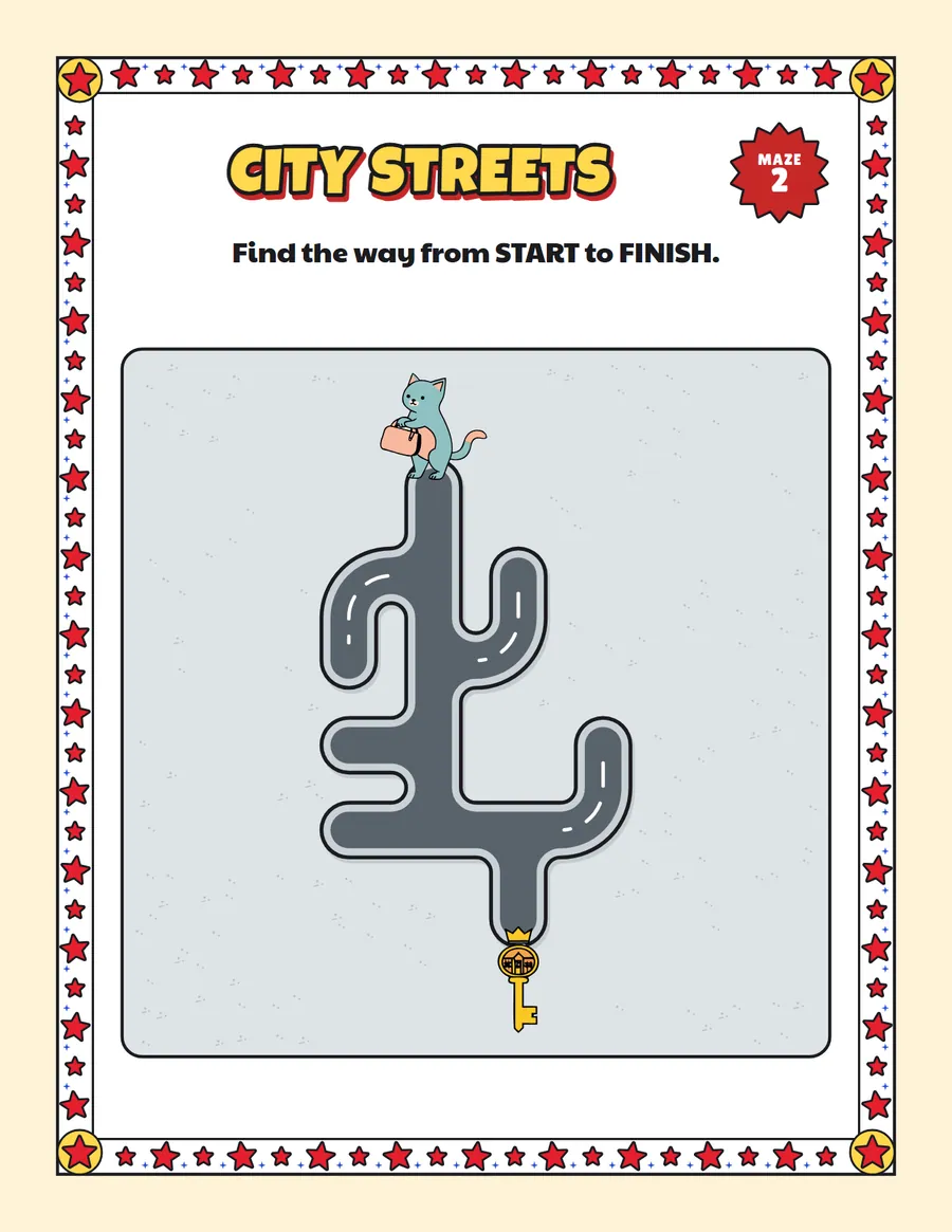 City streets road maze printable: an easy road maze for ages 4 to 6