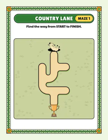 Country lanes road maze printable: an easy road maze for ages 4 to 6