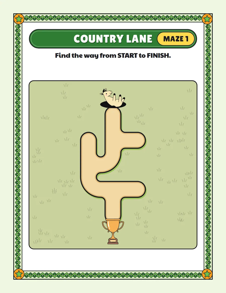 Country lanes road maze printable: an easy road maze for ages 4 to 6