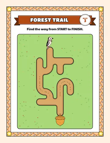Forest trail road maze printable: a gentle road maze for ages 5 to 7