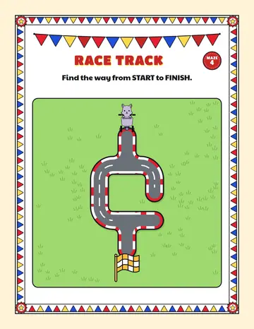 Race day road maze printable: a gentle road maze for ages 5 to 7