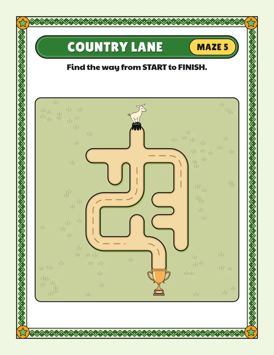 Round the ponds road maze printable: a medium road maze for ages 6 to 8