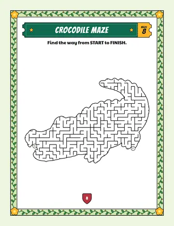 Crocodile maze printable: a hard safari animal maze inside a crocodile shape
