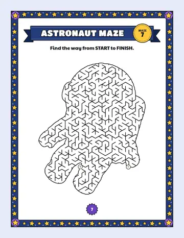 Astronaut maze printable: a hard space maze inside a astronaut shape