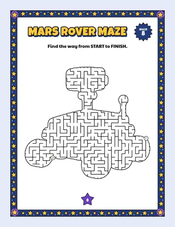 Mars rover maze printable: a hard space maze inside a mars rover shape