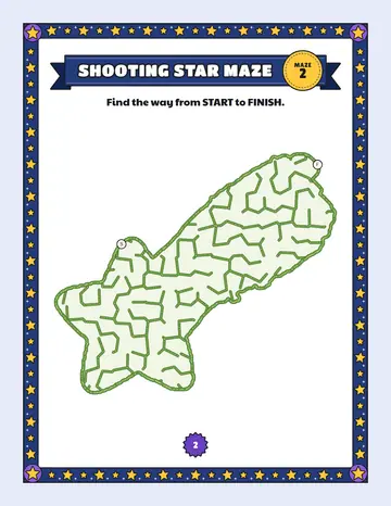Shooting star maze printable: a easy space maze inside a shooting star shape