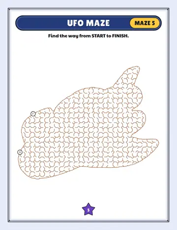 UFO maze printable: a medium space maze inside a ufo shape