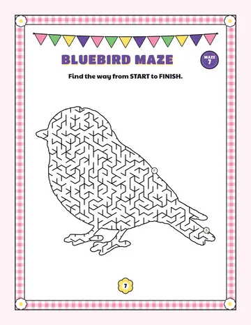 Bluebird maze printable: a hard spring maze inside a bluebird shape