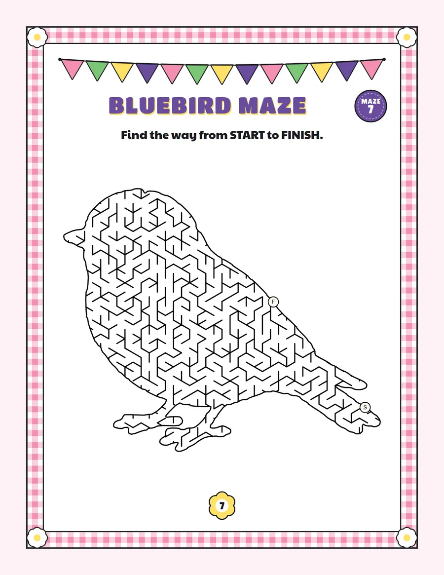 Bluebird maze printable: a hard spring maze inside a bluebird shape