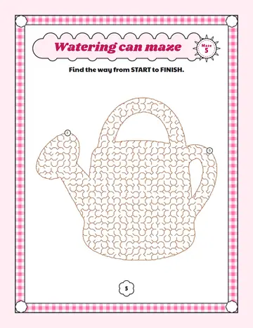 Watering can maze printable: a medium spring maze inside a watering can shape