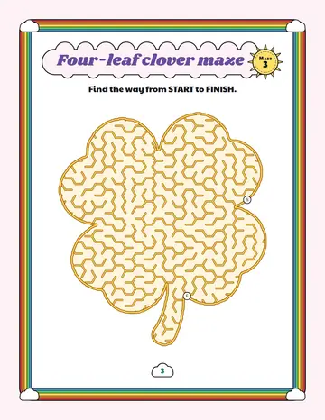 Four-leaf clover maze printable: a gentle St. Patrick's Day maze inside a four-leaf clover shape