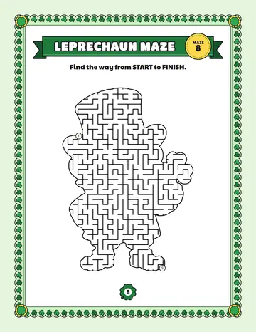 Leprechaun maze printable: a hard St. Patrick's Day maze inside a leprechaun shape