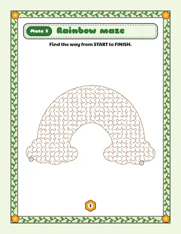 Rainbow maze printable: a medium St. Patrick's Day maze inside a rainbow shape