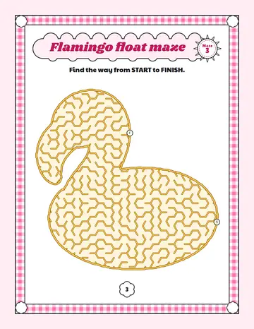Flamingo float maze printable: a gentle summer maze inside a flamingo float shape