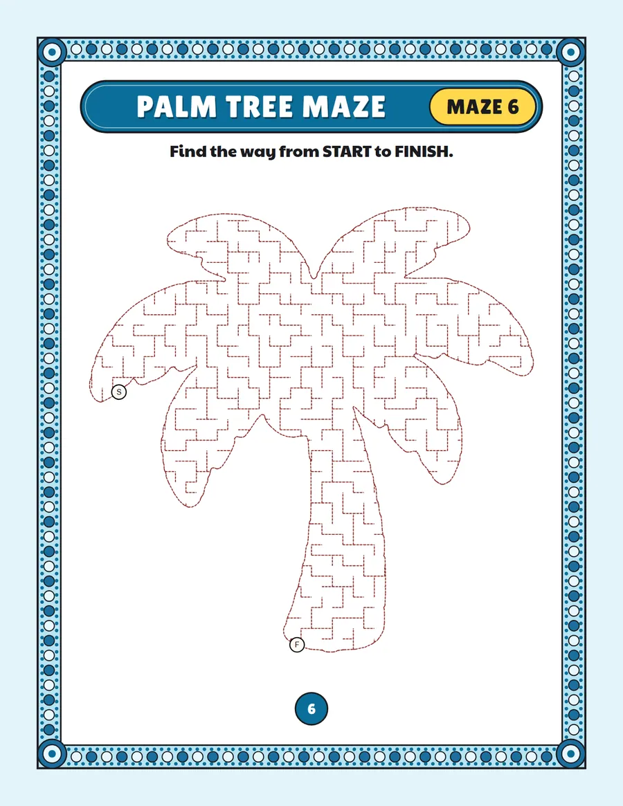 Palm tree maze printable: a gentle summer maze inside a palm tree shape