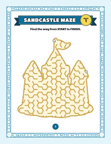 Sandcastle maze printable: an easy summer maze inside a sandcastle shape