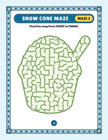 Snow cone maze printable: an easy summer maze inside a snow cone shape