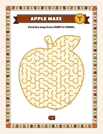 Apple maze printable: a easy Thanksgiving maze inside a apple shape