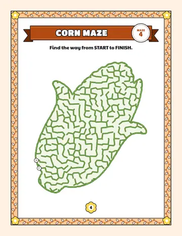 Corn maze printable: a gentle Thanksgiving maze inside a corn shape