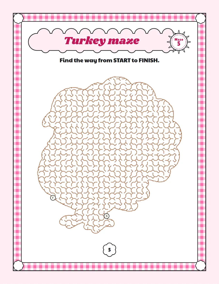 Turkey maze printable: a medium Thanksgiving maze inside a turkey shape