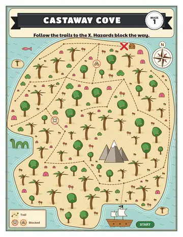 Castaway Cove treasure map printable: an easy treasure map maze for ages 4 to 6