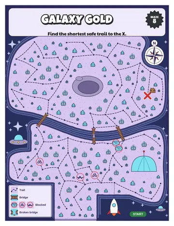 Galaxy Gold treasure map printable: a hard treasure map maze for ages 8 to 12