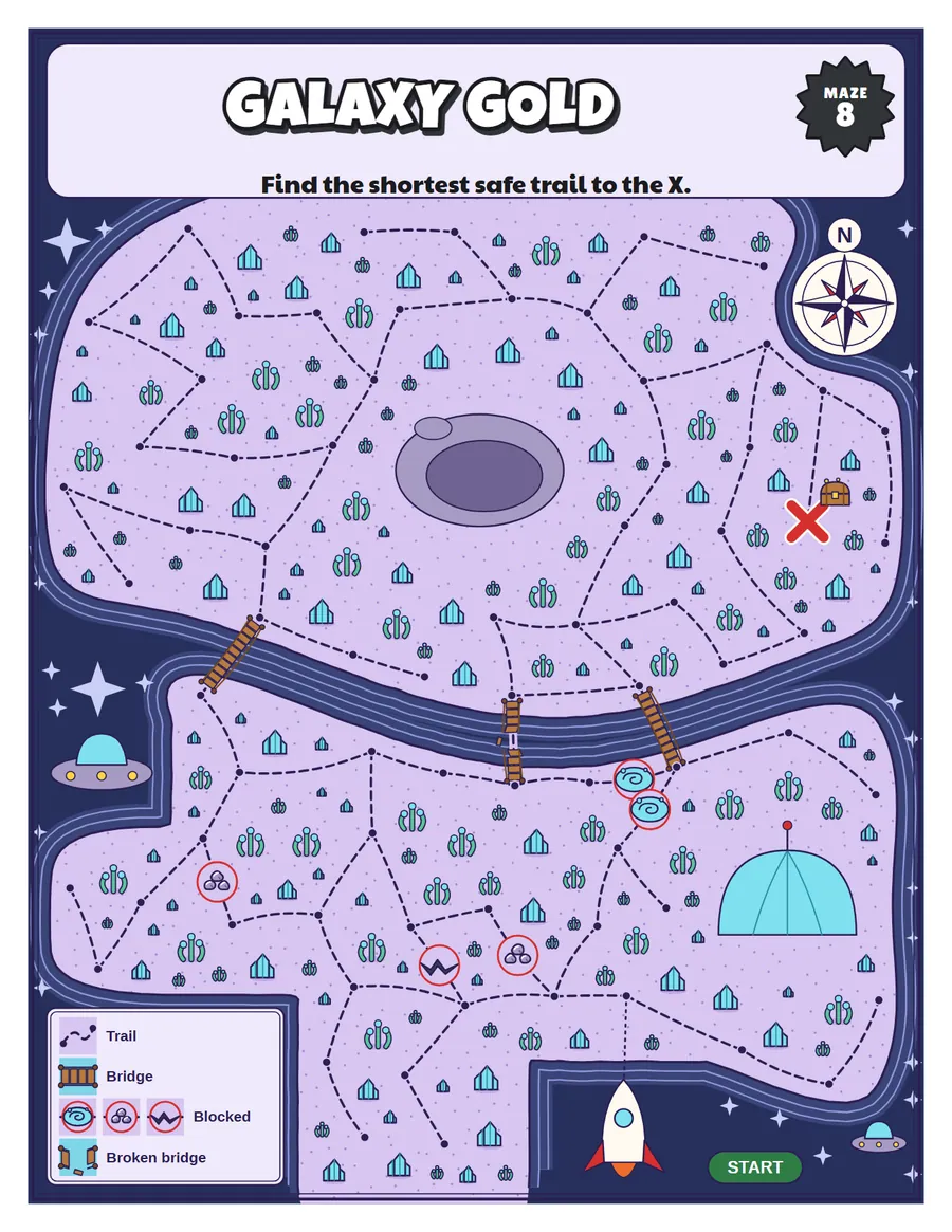 Galaxy Gold treasure map printable: a hard treasure map maze for ages 8 to 12