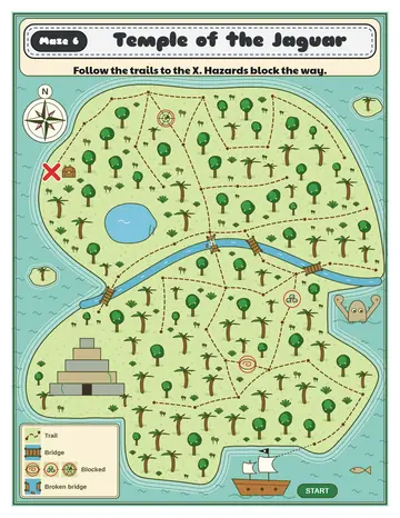 Temple of the Jaguar treasure map printable: a medium treasure map maze for ages 6 to 8