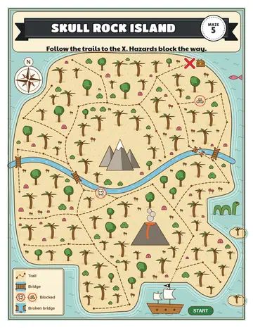Skull Rock Island treasure map printable: a medium treasure map maze for ages 6 to 8