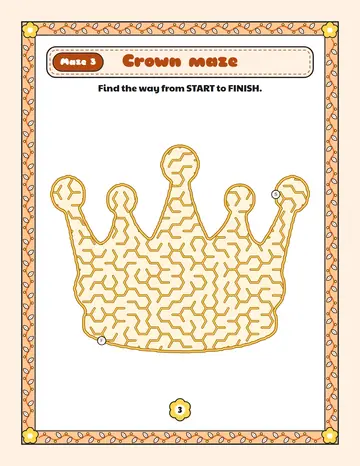 Crown maze printable: a gentle unicorn maze inside a crown shape
