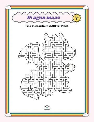 Dragon maze printable: a hard unicorn maze inside a dragon shape