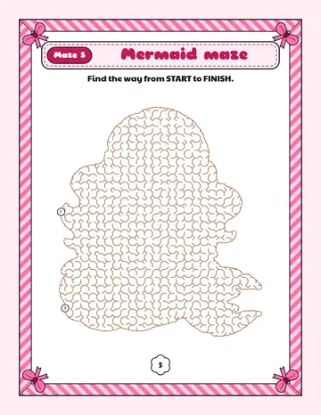 Mermaid maze printable: a medium unicorn maze inside a mermaid shape