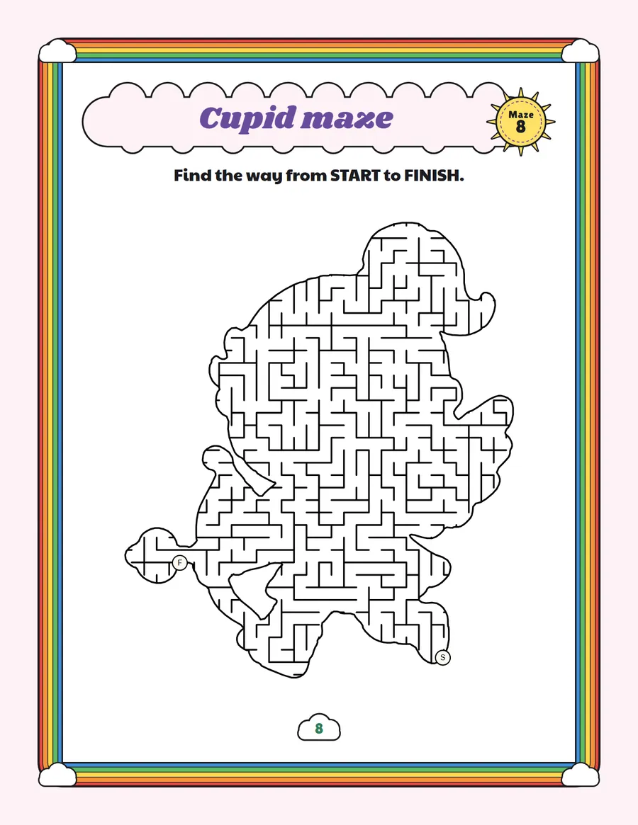Cupid maze printable: a hard Valentine's Day maze inside a cupid shape