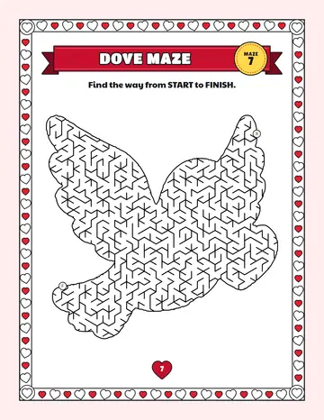 Dove maze printable: a hard Valentine's Day maze inside a dove shape