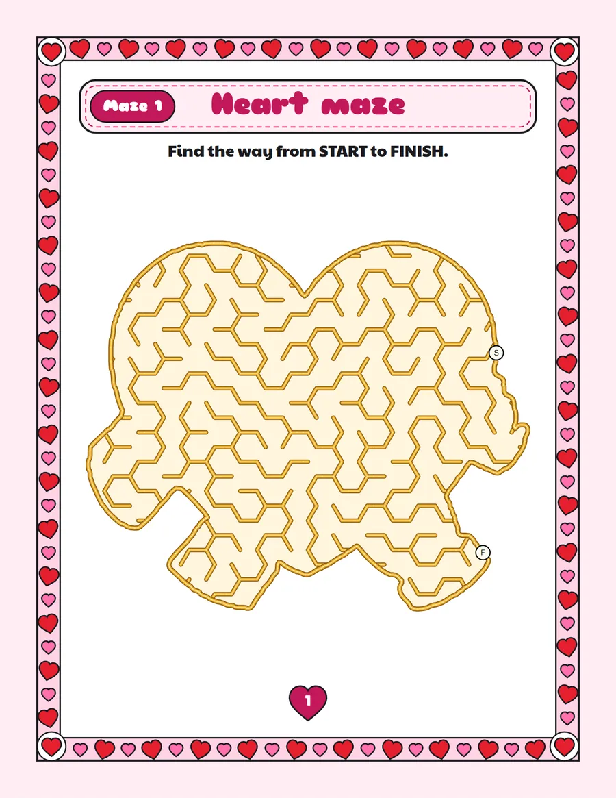 Heart maze printable: an easy Valentine's Day maze inside a heart shape