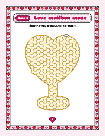 Love mailbox maze printable: a gentle Valentine's Day maze inside a love mailbox shape