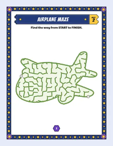 Airplane maze printable: an easy vehicle maze inside an airplane shape