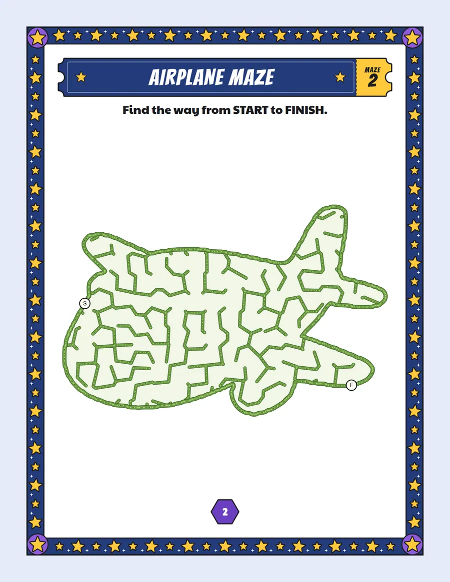 Airplane maze printable: an easy vehicle maze inside an airplane shape