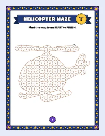 Helicopter maze printable: a medium vehicle maze inside a helicopter shape